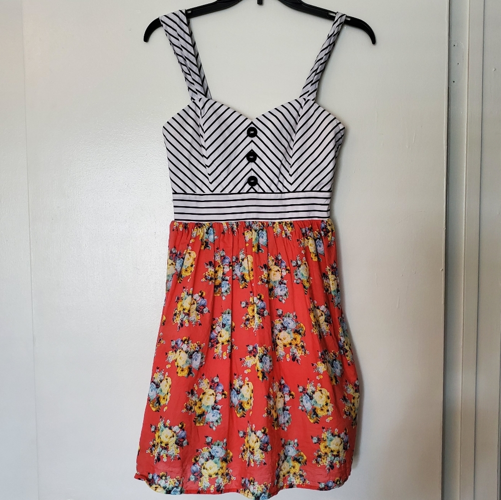 Jodi Kristopher Floral and Striped Dress